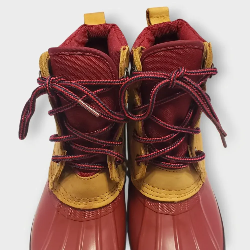 Lands End Womens Leather Duck Boots Red Tan Sz 8M Rain Outdoor Hunting Gorpcore - Picture 7 of 12